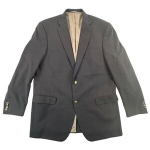 Hart Schaffner Marx Men 46L Blazer Navy Blue Gold Buttons Two Button Wool Blend